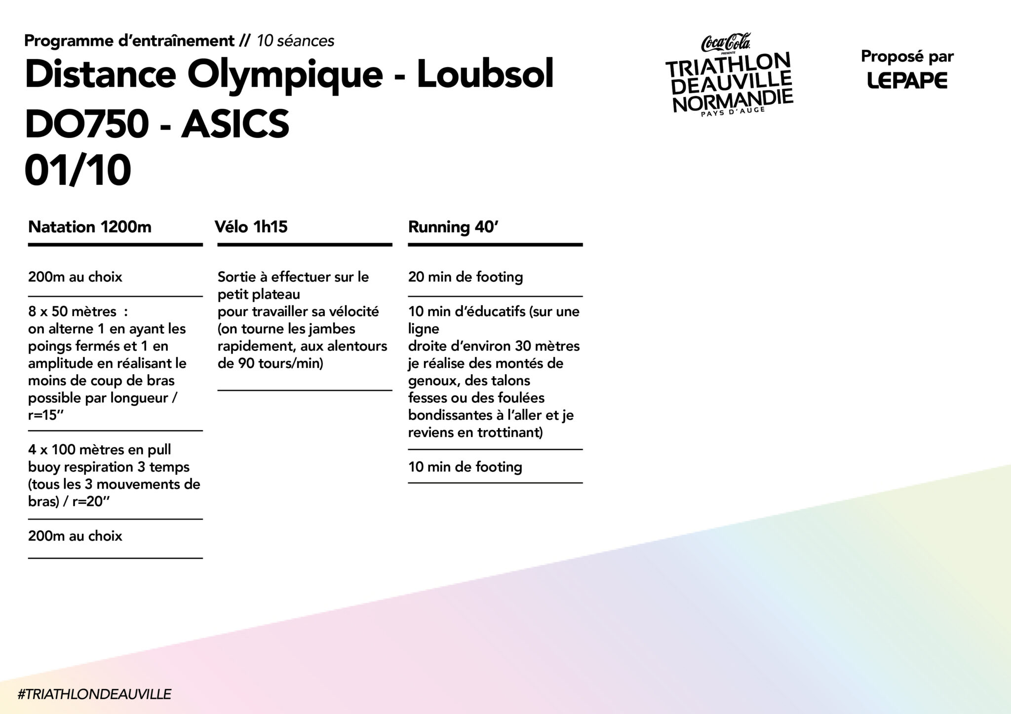 Plan d'entrainement Distance Olympique - Loubsol et DO750 - Asics